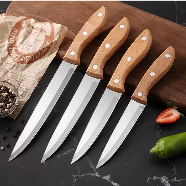 Premium 4-Piece Kitchen Knife Set – High-Carbon Stainless Steel Chef Knives with Ergonomic Triple-Rivet Wooden Handles – Ultra-Sharp Utility & Paring Knives for Slicing and Dicing